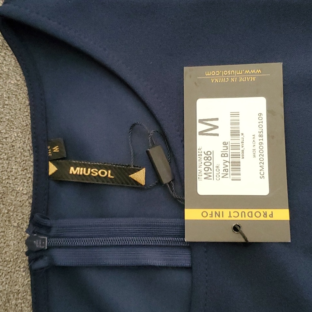 🆕️ MIUSOL Navy Blue Ruched ¾ Sleeve Cascade Ruffle Bodycon Dress SIZE: M - Picture 11 of 12